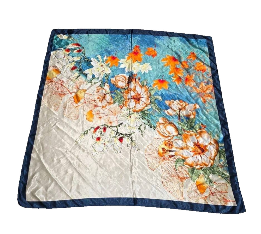 Scarf Women Flower Silk Square Satin Shawl Wrap Hijab Female Hair A009260